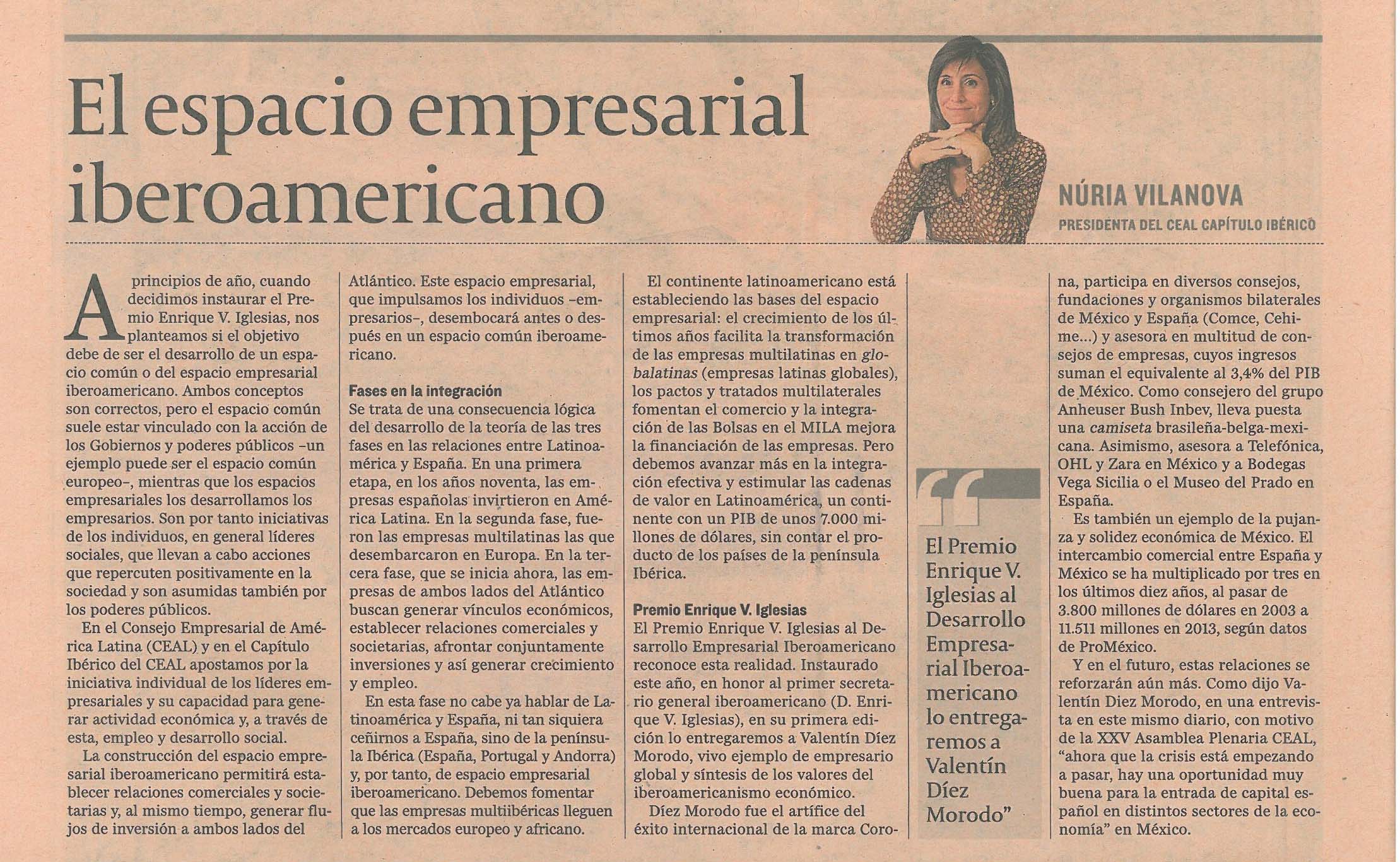 El Espacio Empresarial Iberoamericano y el premio Enrique V. Iglesias